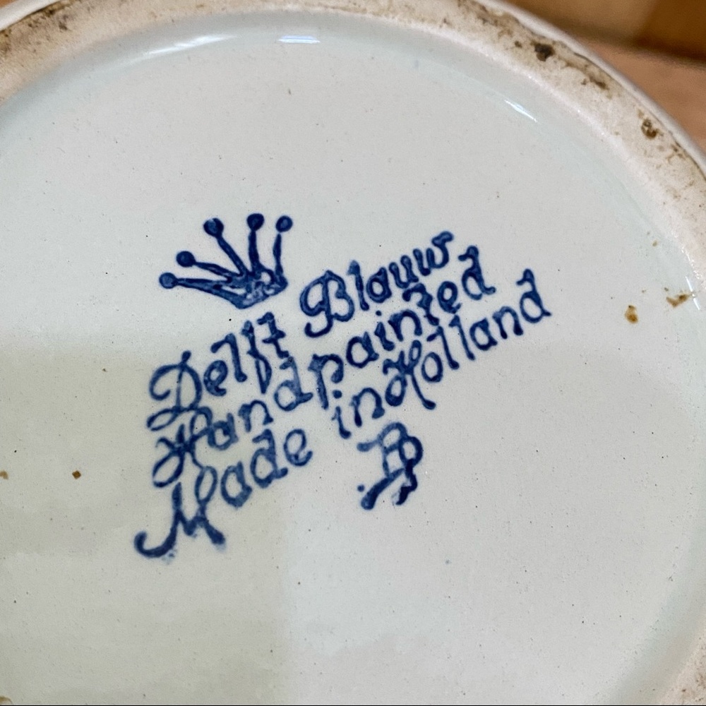 Vintage DELFT Blue Delft Blauw Holland Pottery Windmill 5” Blue & White Planter - Picture 12 of 14
